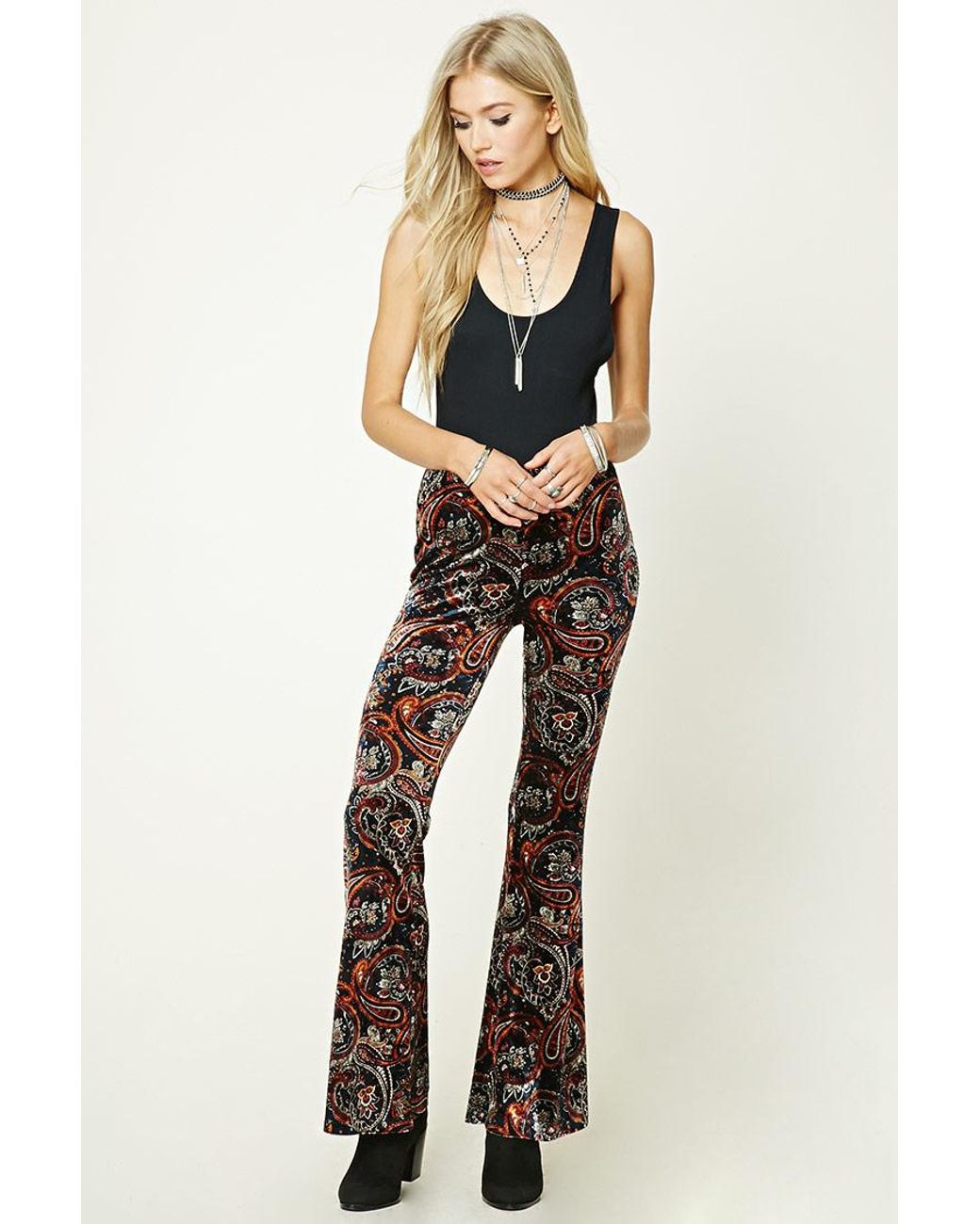 Synthetic Paisley Flared Velvet Pants 