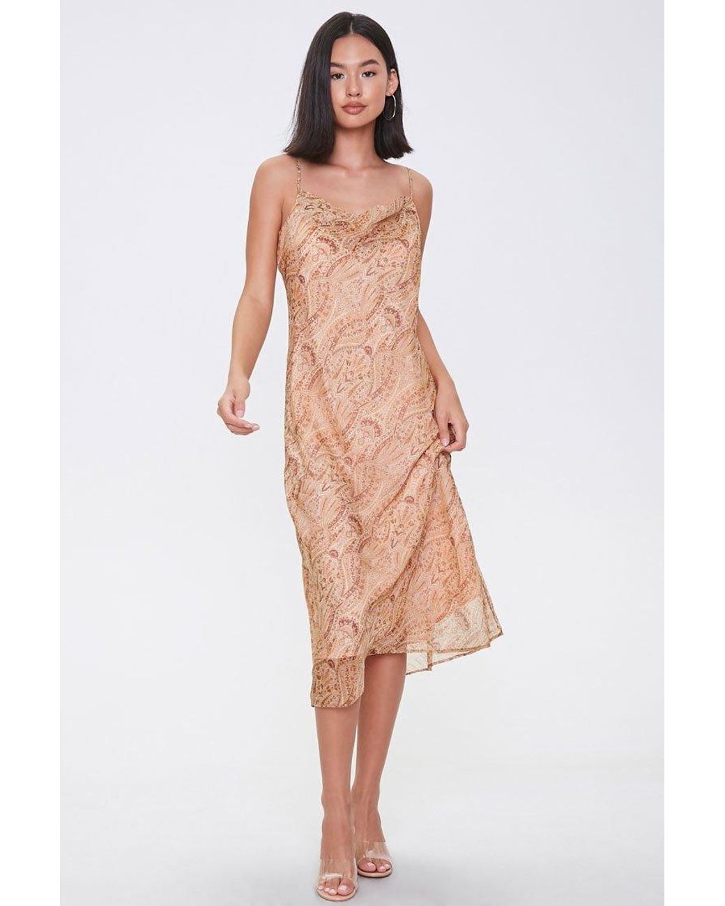 Chiffon Ornate Print Midi Dress in Pink 