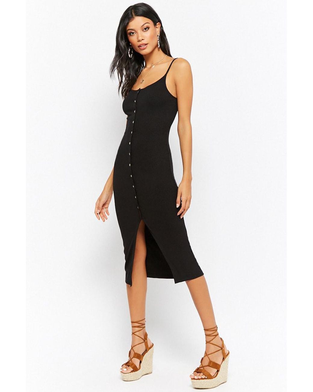 Button-down Ribbed Cami Midi Dress 