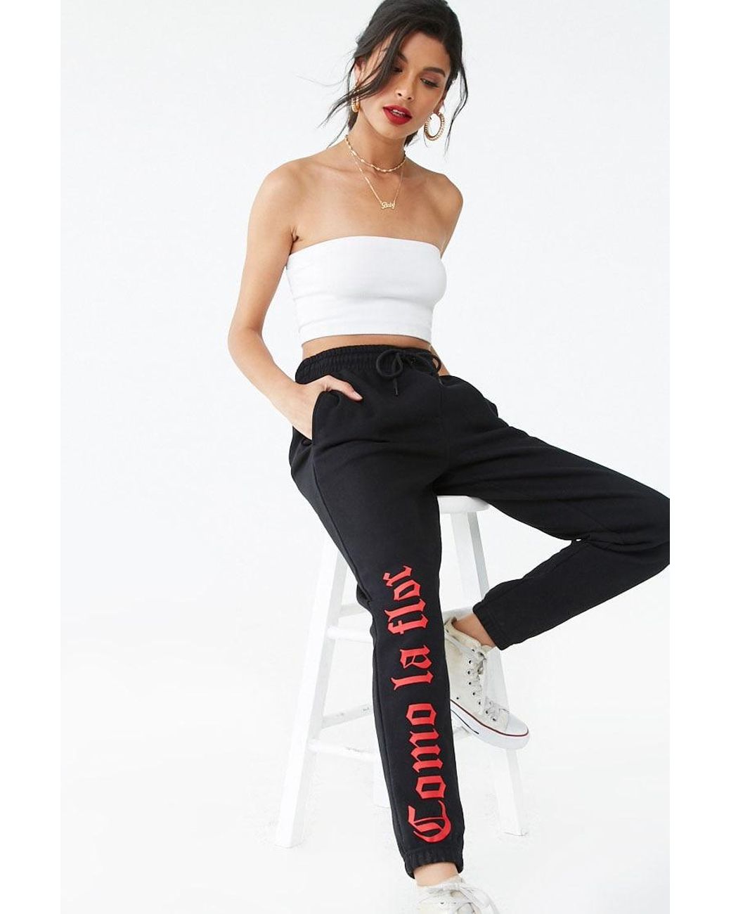 Fleece Selena Graphic Joggers , Black 