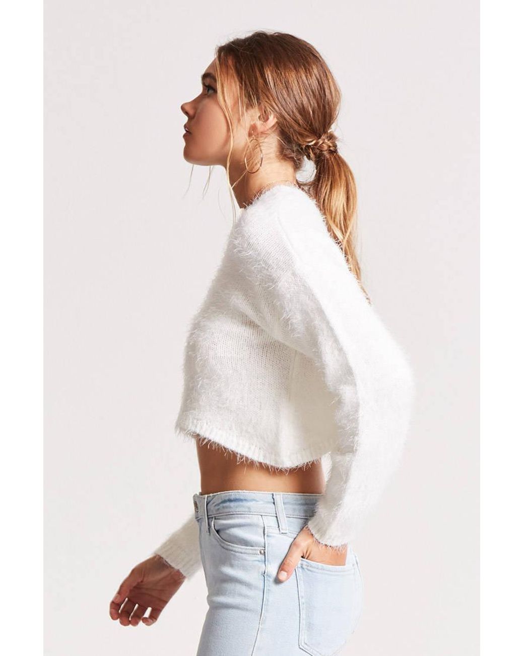 Synthetic Fuzzy Cropped Sweater 