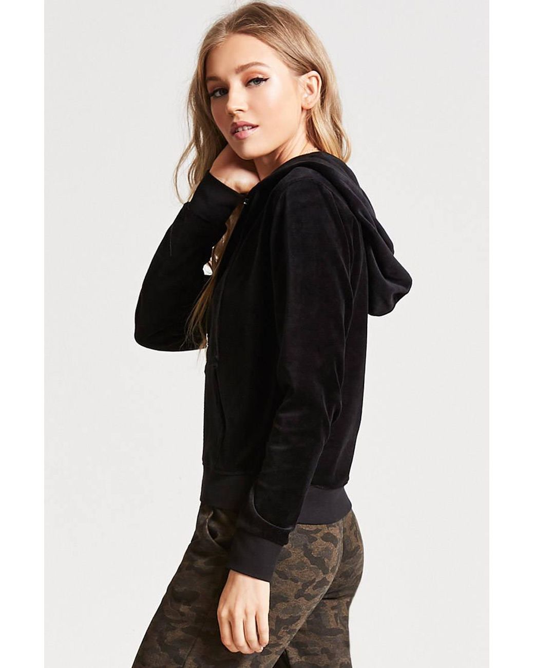 Forever 21 Velvet Zip-up Hoodie in 