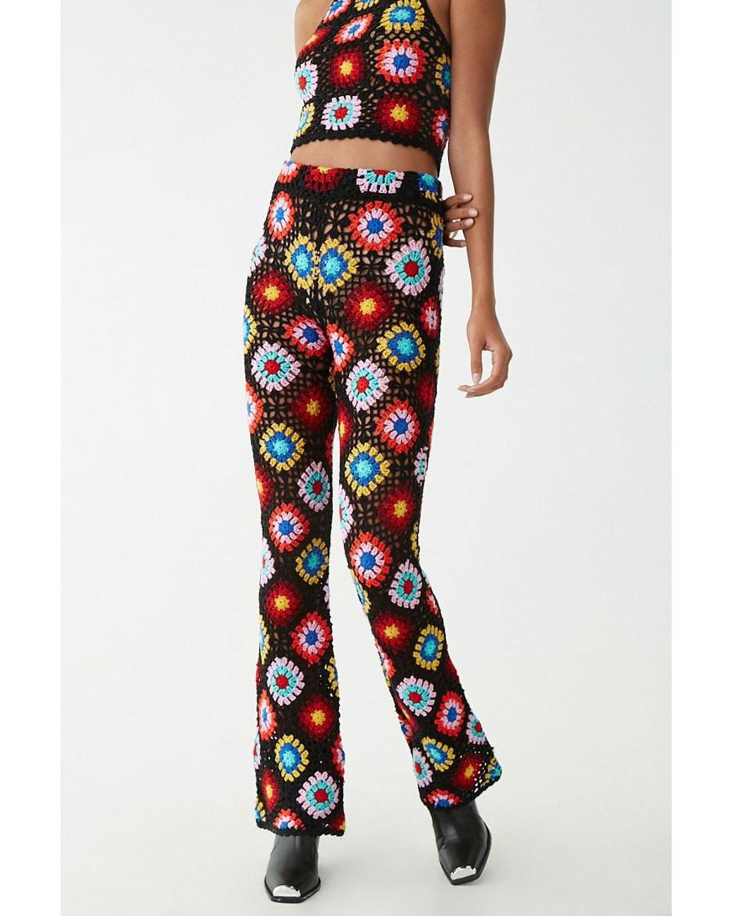 Forever 21 Crochet Floral Flare Pants 