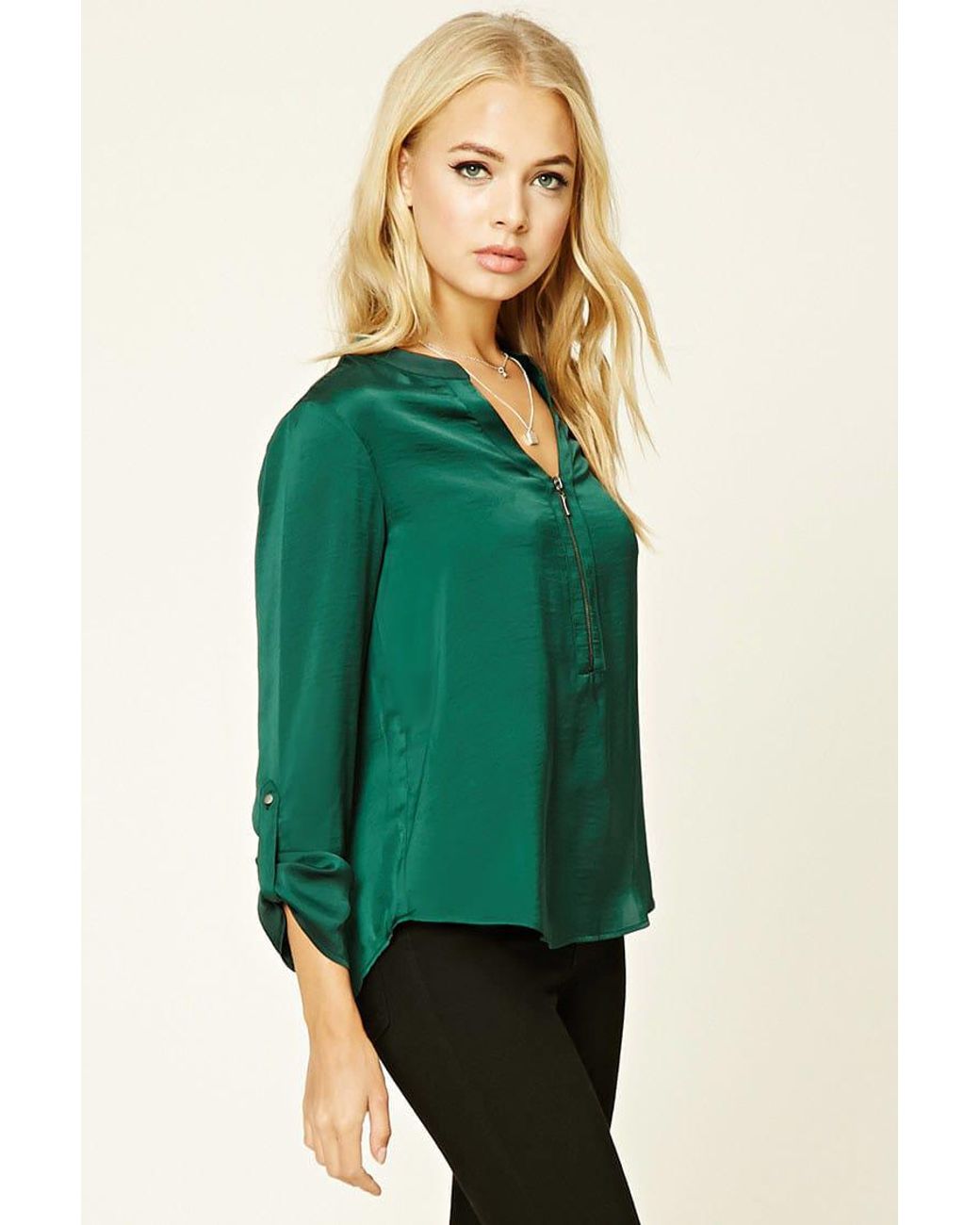 Forever 21 Zip-front Satin Blouse in 