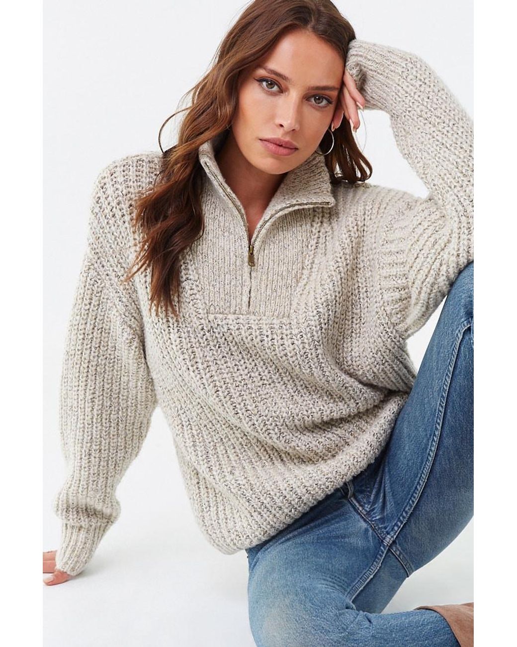 Forever 21 Synthetic Half-zip Ribbed 