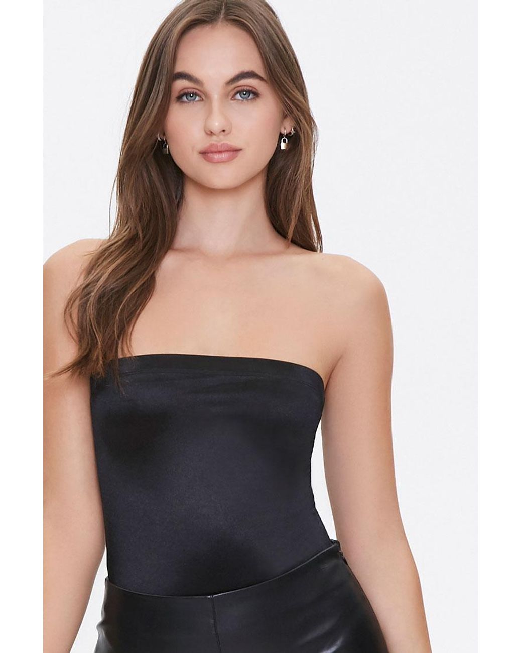 Forever 21 Satin Tube Lingerie Bodysuit in Black - Lyst