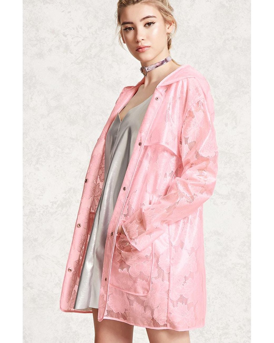 Forever 21 Clear Vinyl Lace Raincoat in 