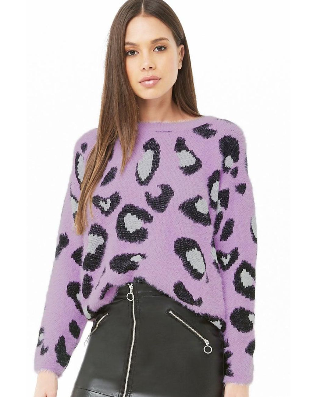Fuzzy Leopard Print Sweater 