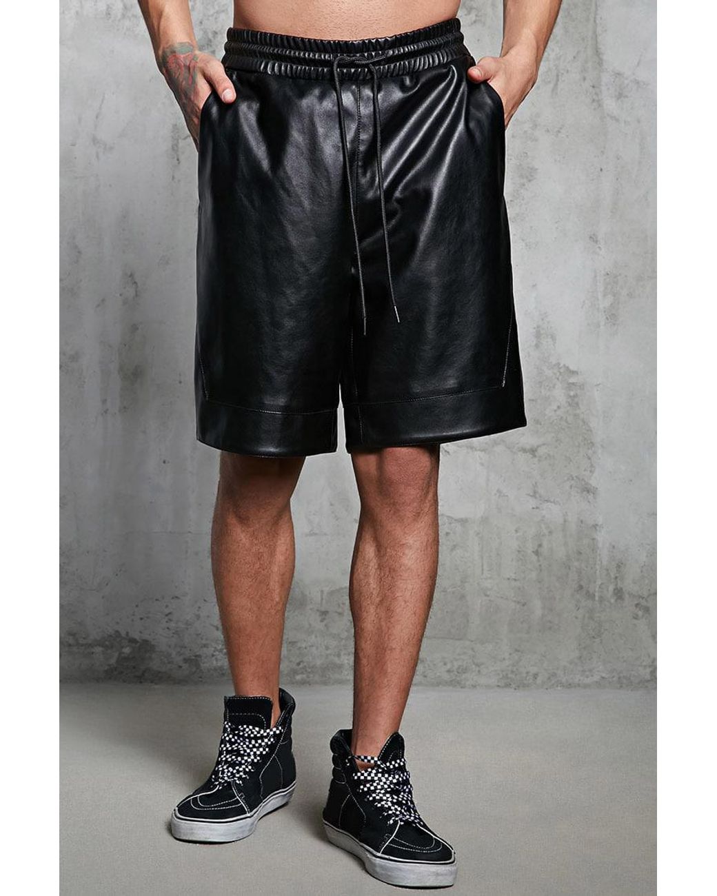 Faux Leather Drawstring Shorts 