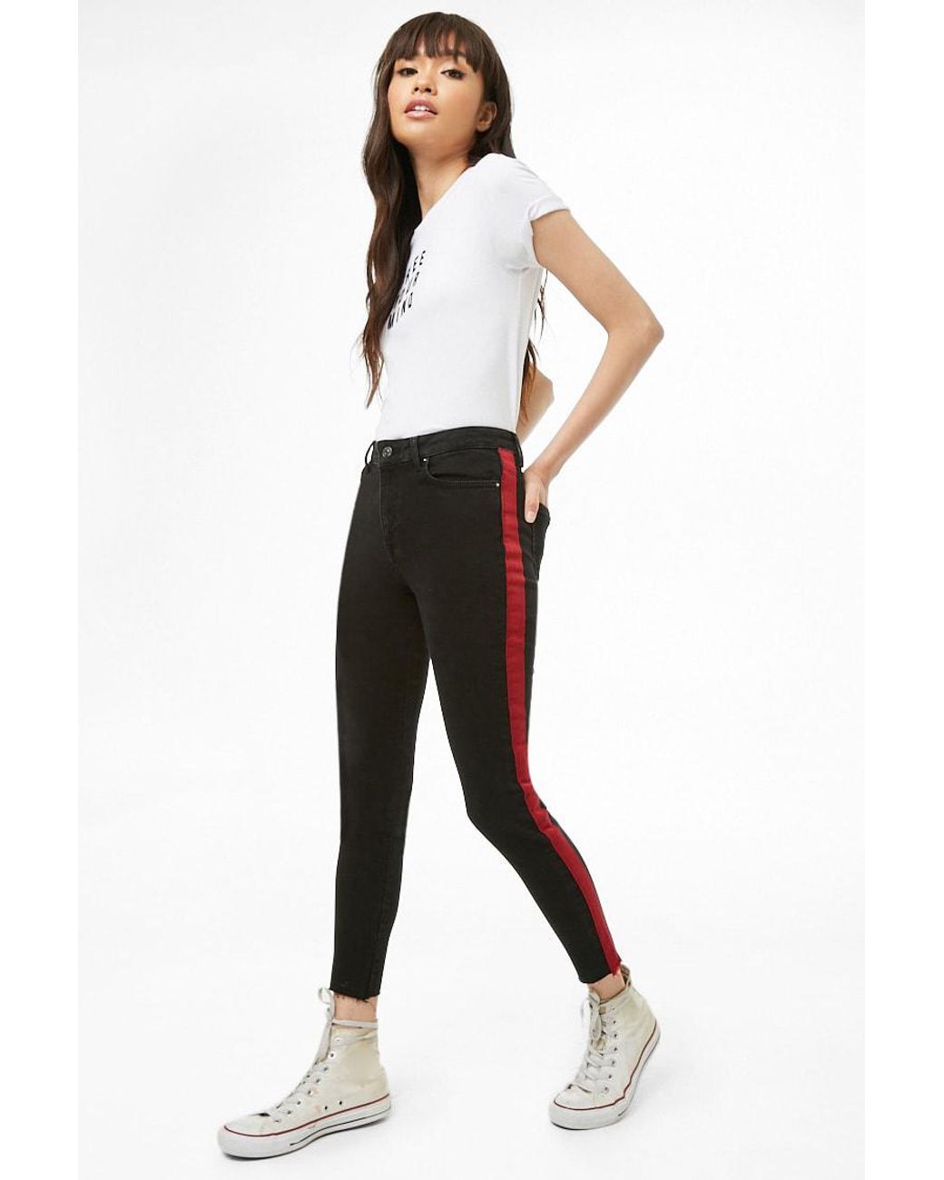 Side-striped Skinny Jeans in Black 