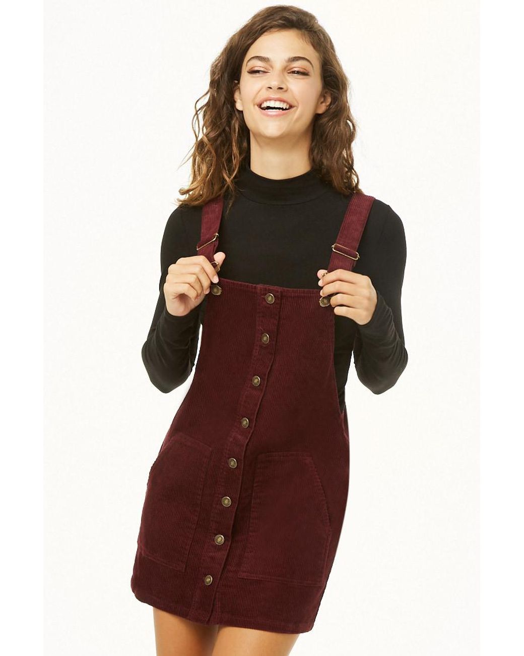 Corduroy Button-front Overall Dress 