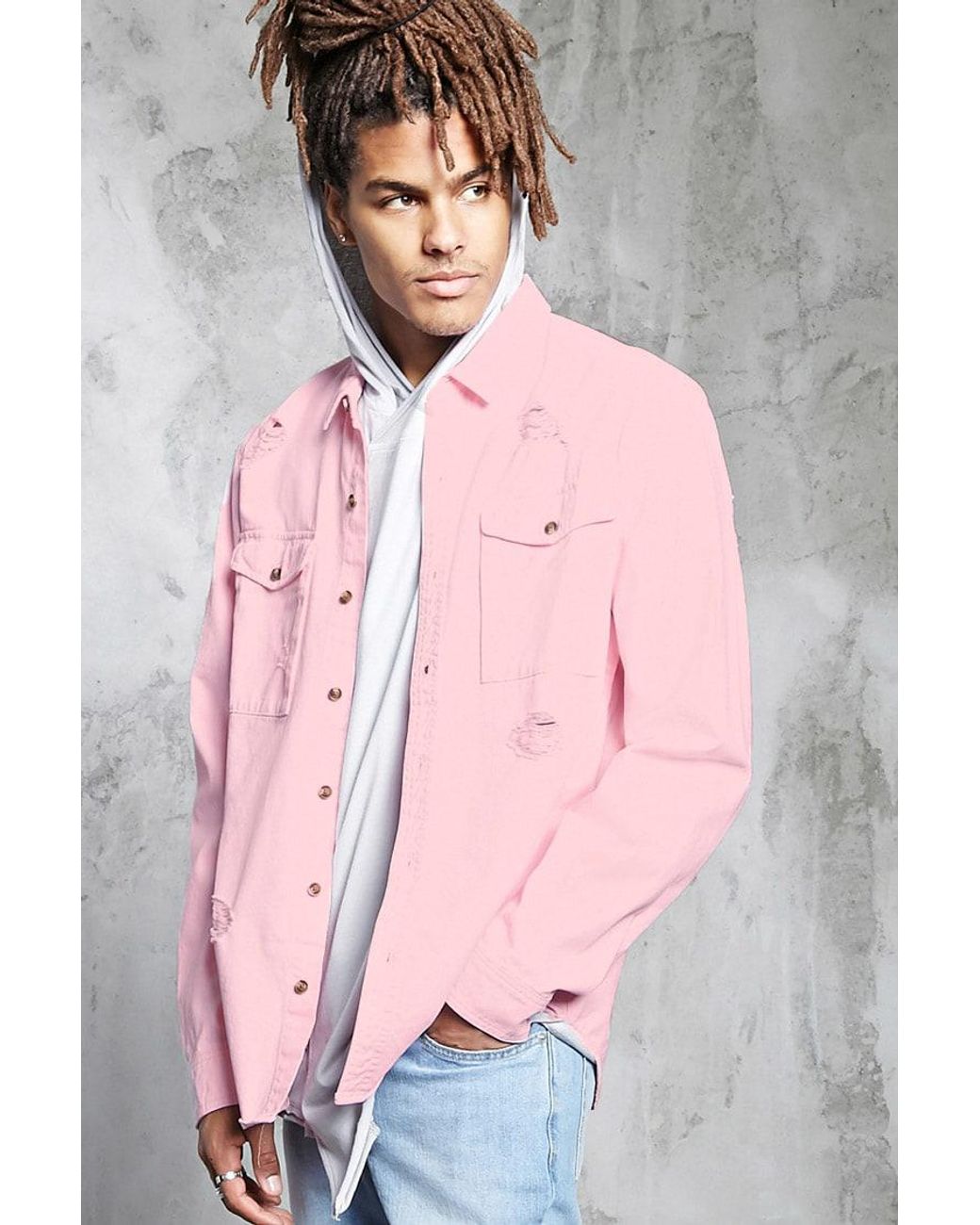 Forever 21 Distressed Denim Shirt in 