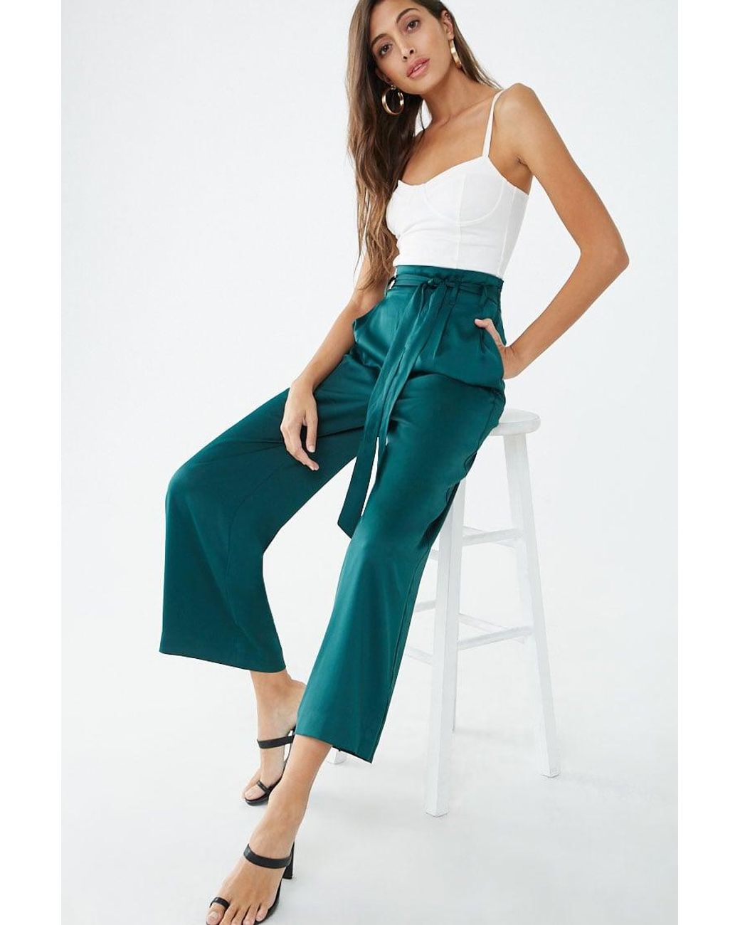 Forever 21 Cropped Satin Pants , Hunter 