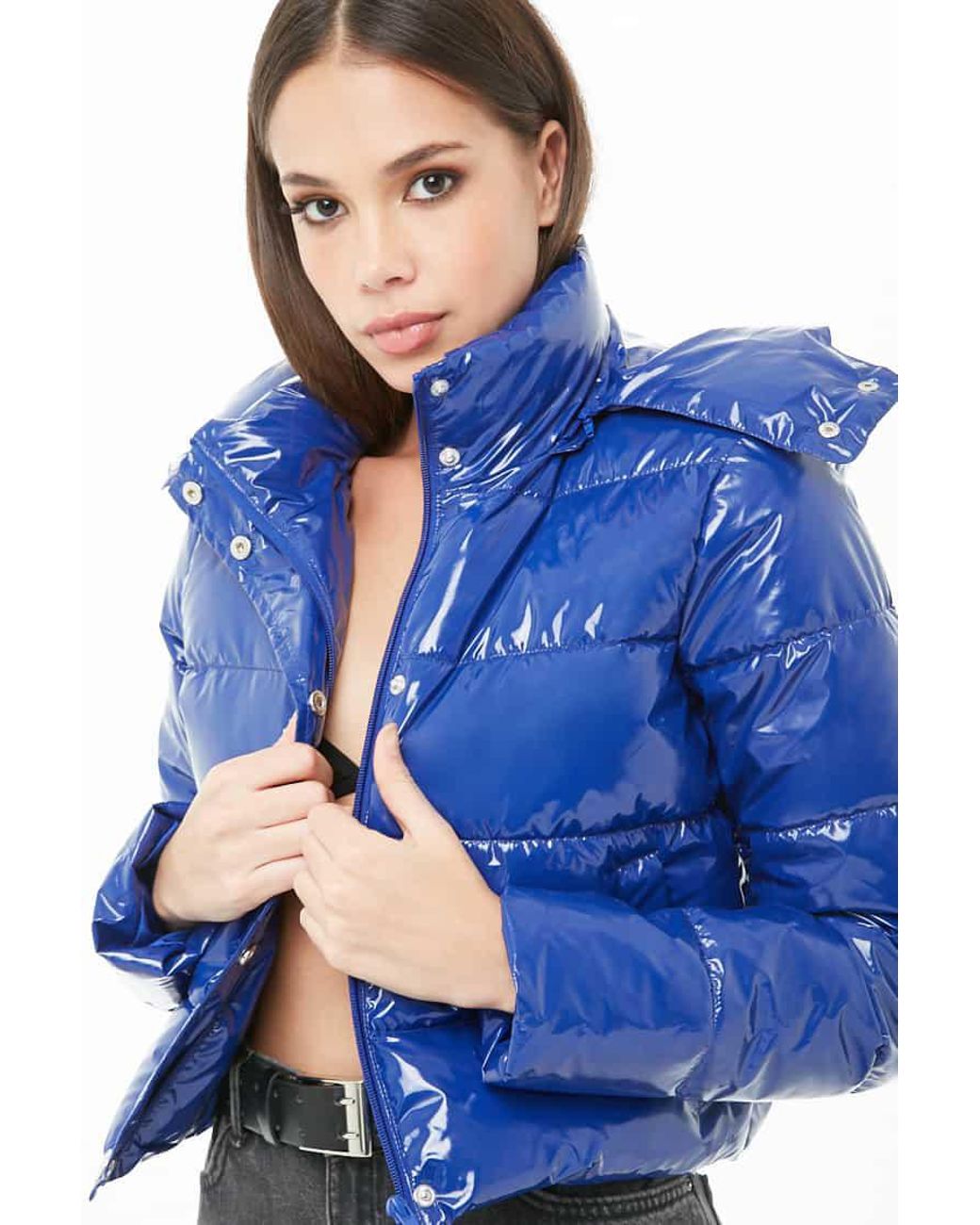 Faux Patent Leather Puffer Jacket 