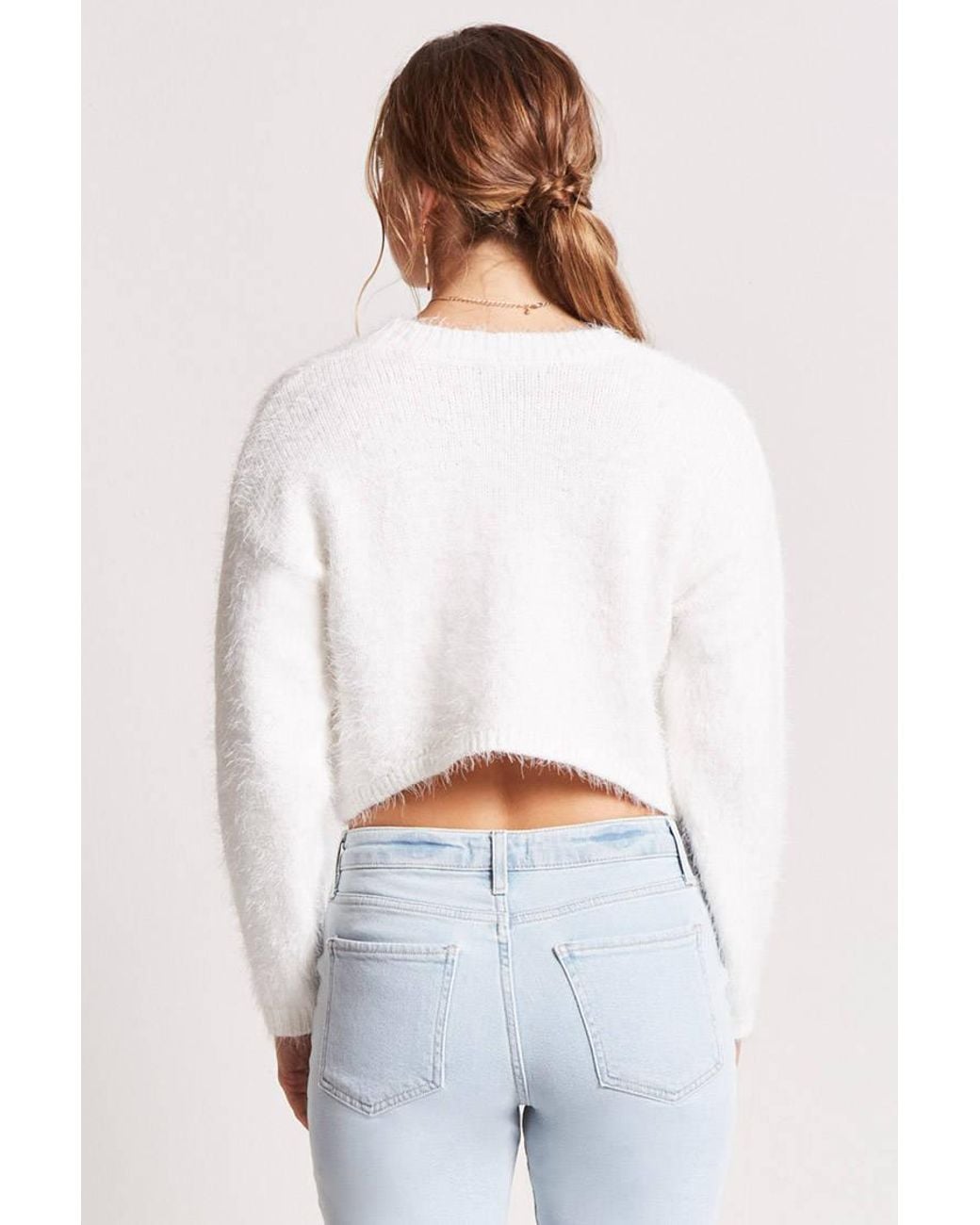 Fuzzy Cropped Sweater in Ivory 