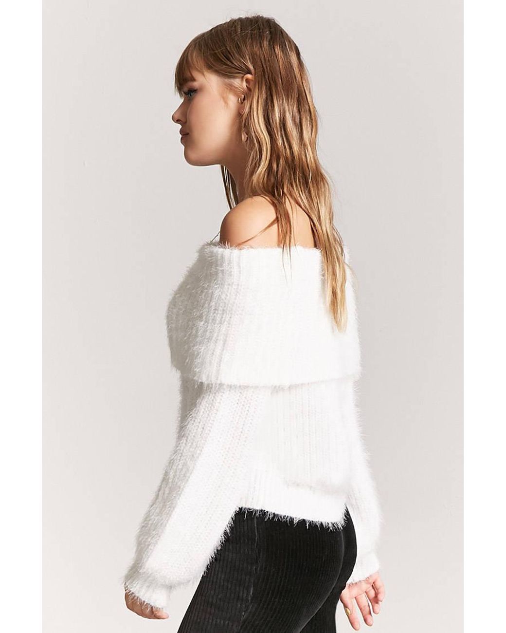 Synthetic Off-the-shoulder Fuzzy Jumper 