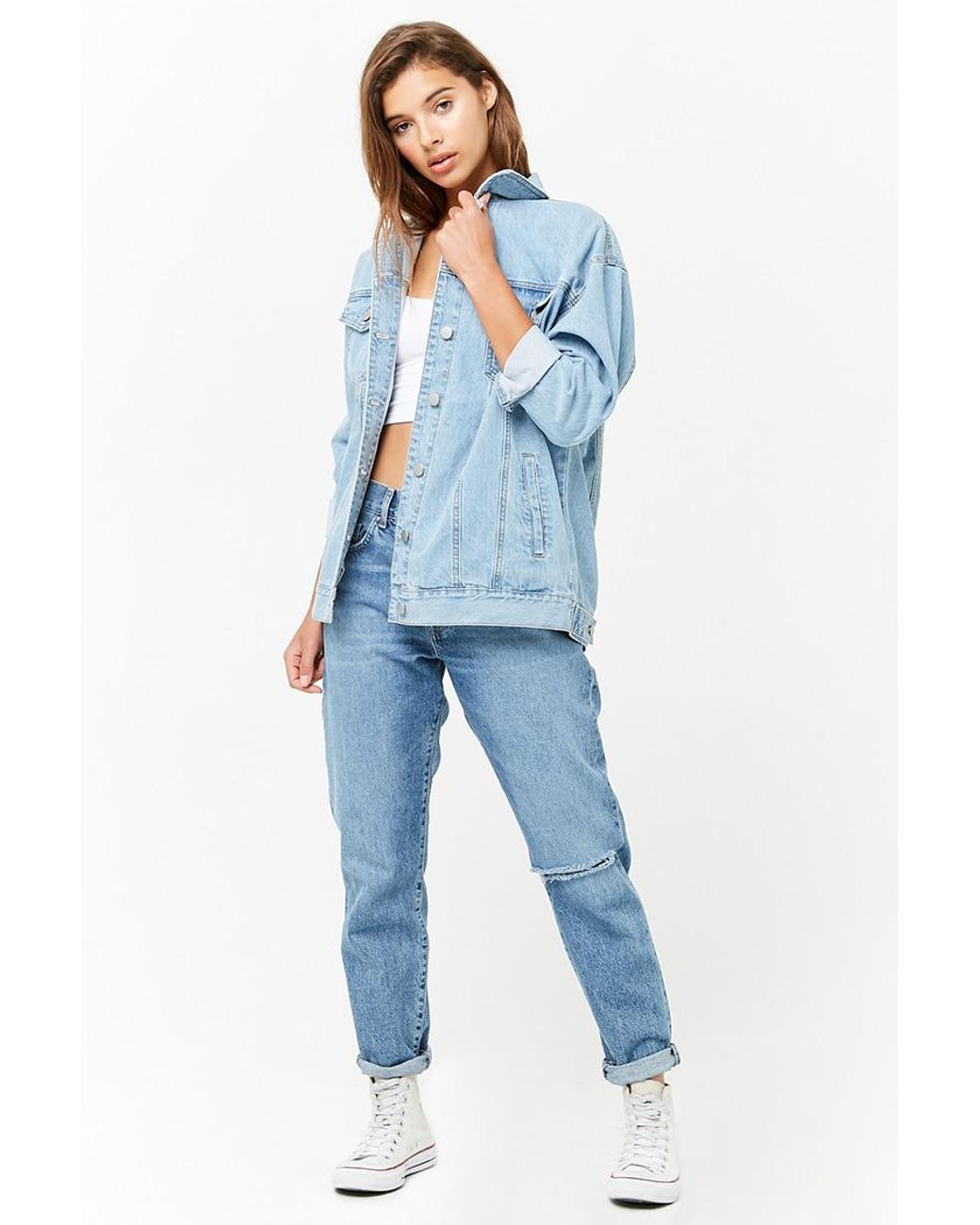 Forever 21 Faux Pearl Denim Jacket in 