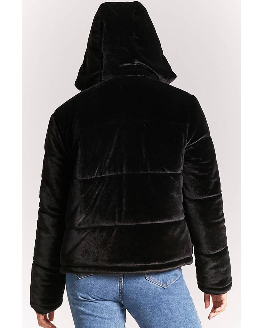 Forever 21 Velvet Hooded Puffer Jacket 