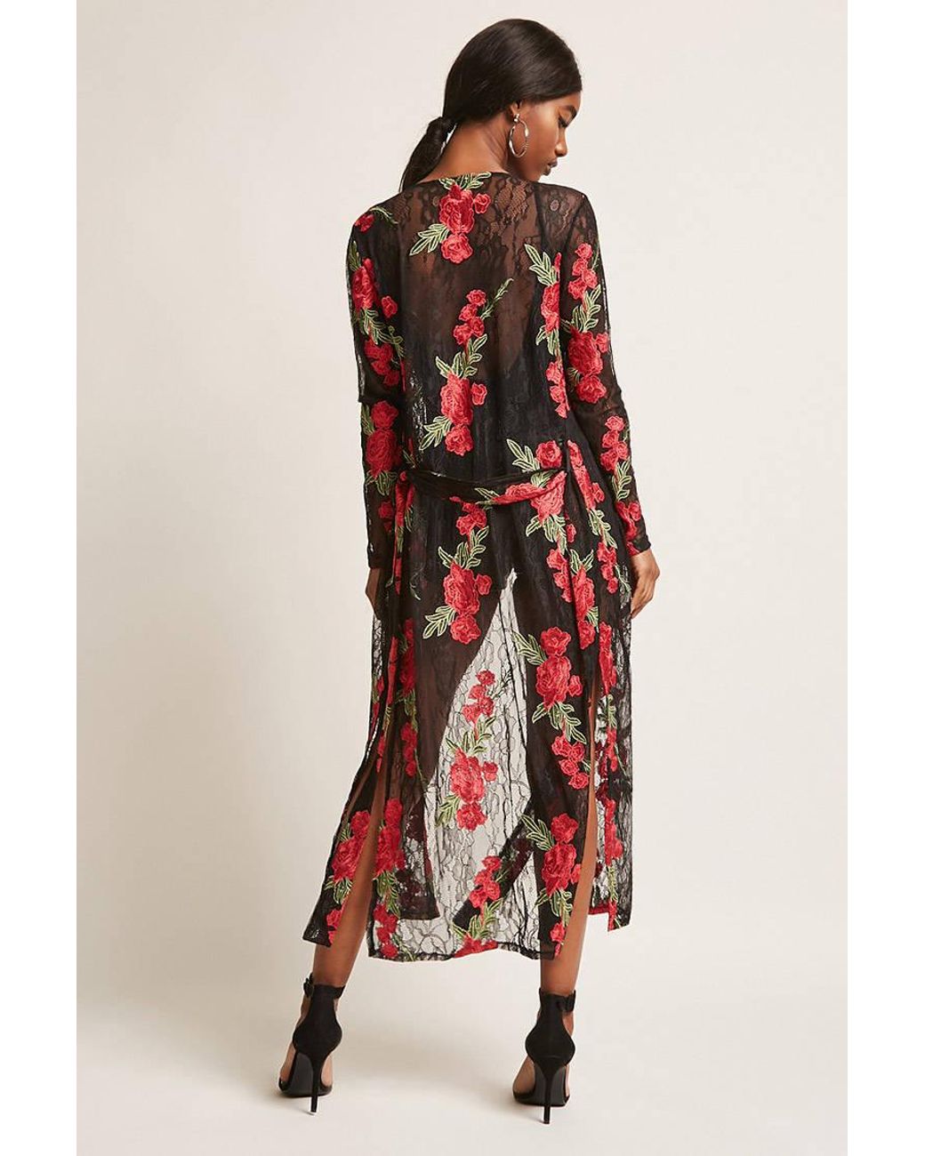 Sheer Embroidered Rose Cardigan 