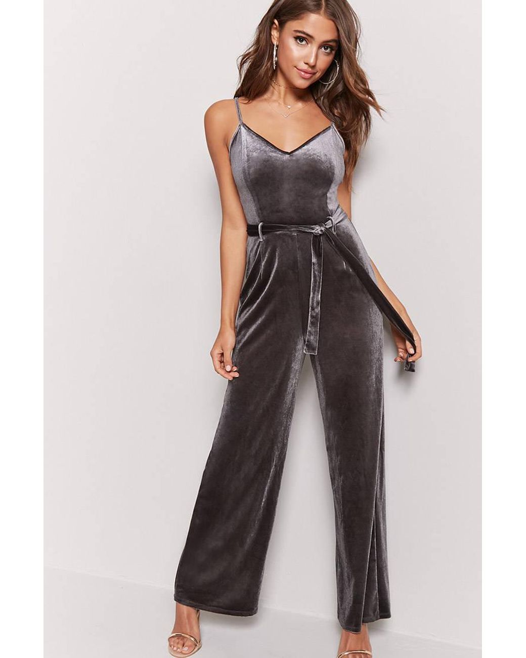 Velvet Belted Palazzo Jumpsuit 