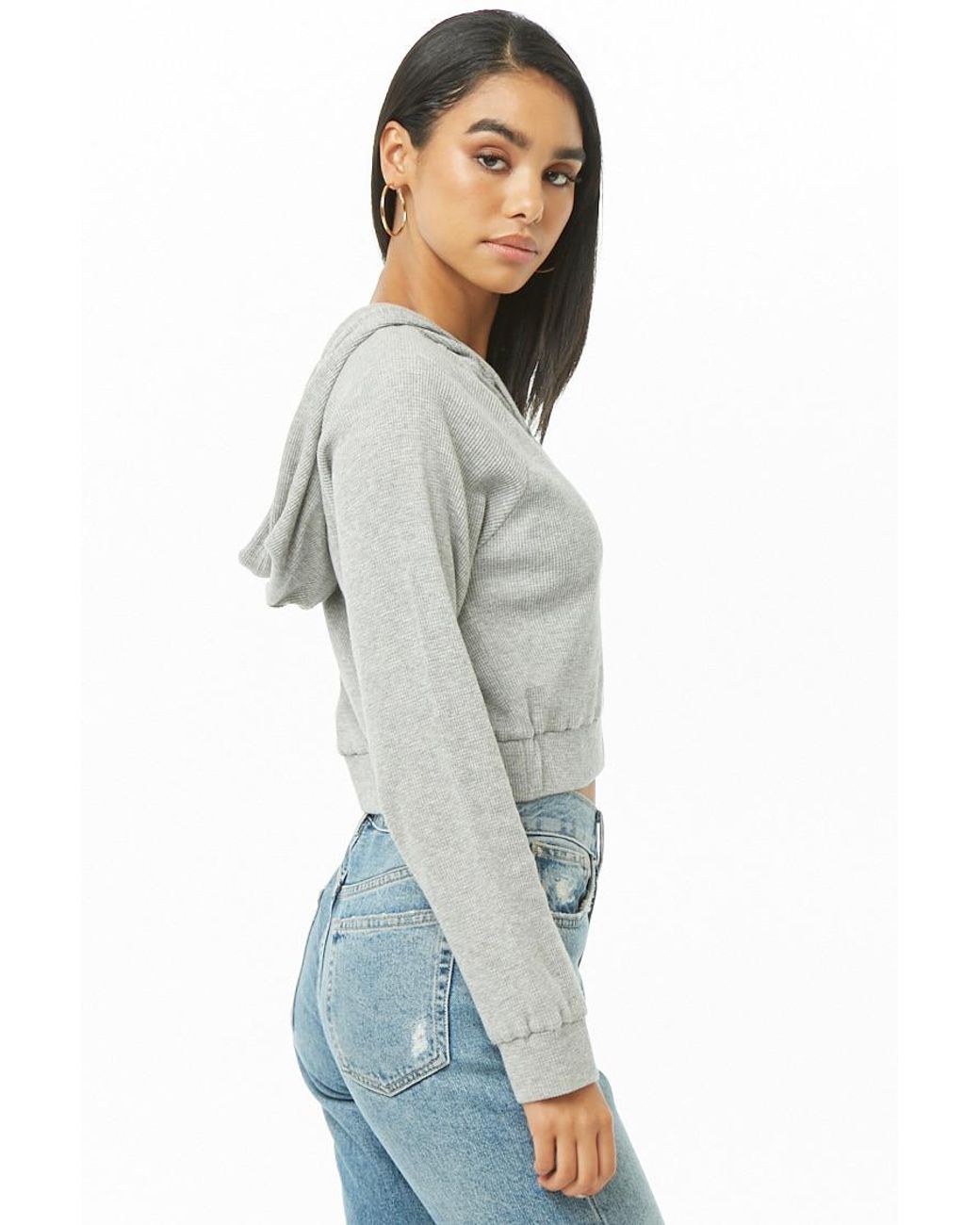 Forever 21 Cotton Waffle-knit Zip-up 