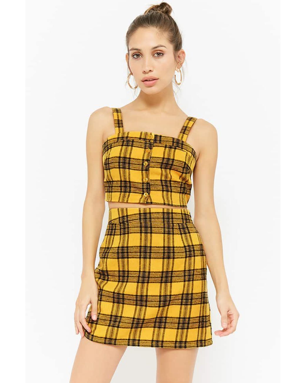 Plaid Flannel Button-front Crop Top 