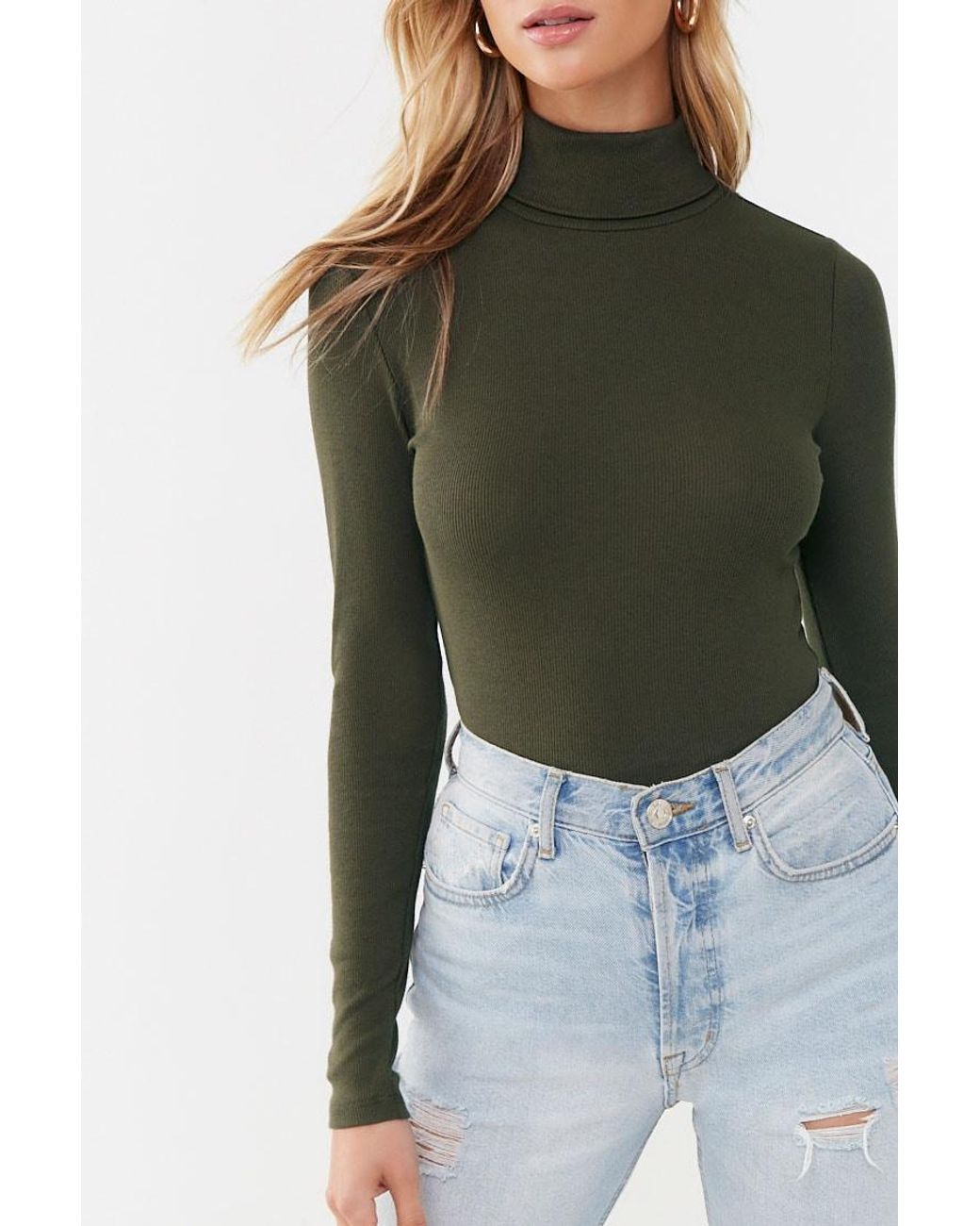 Forever 21 Cotton Ribbed Turtleneck Top 