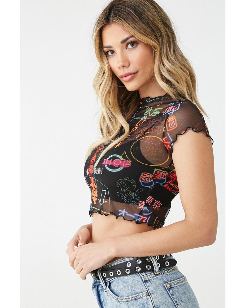 Forever 21 Tokyo Graphic Mesh Top 
