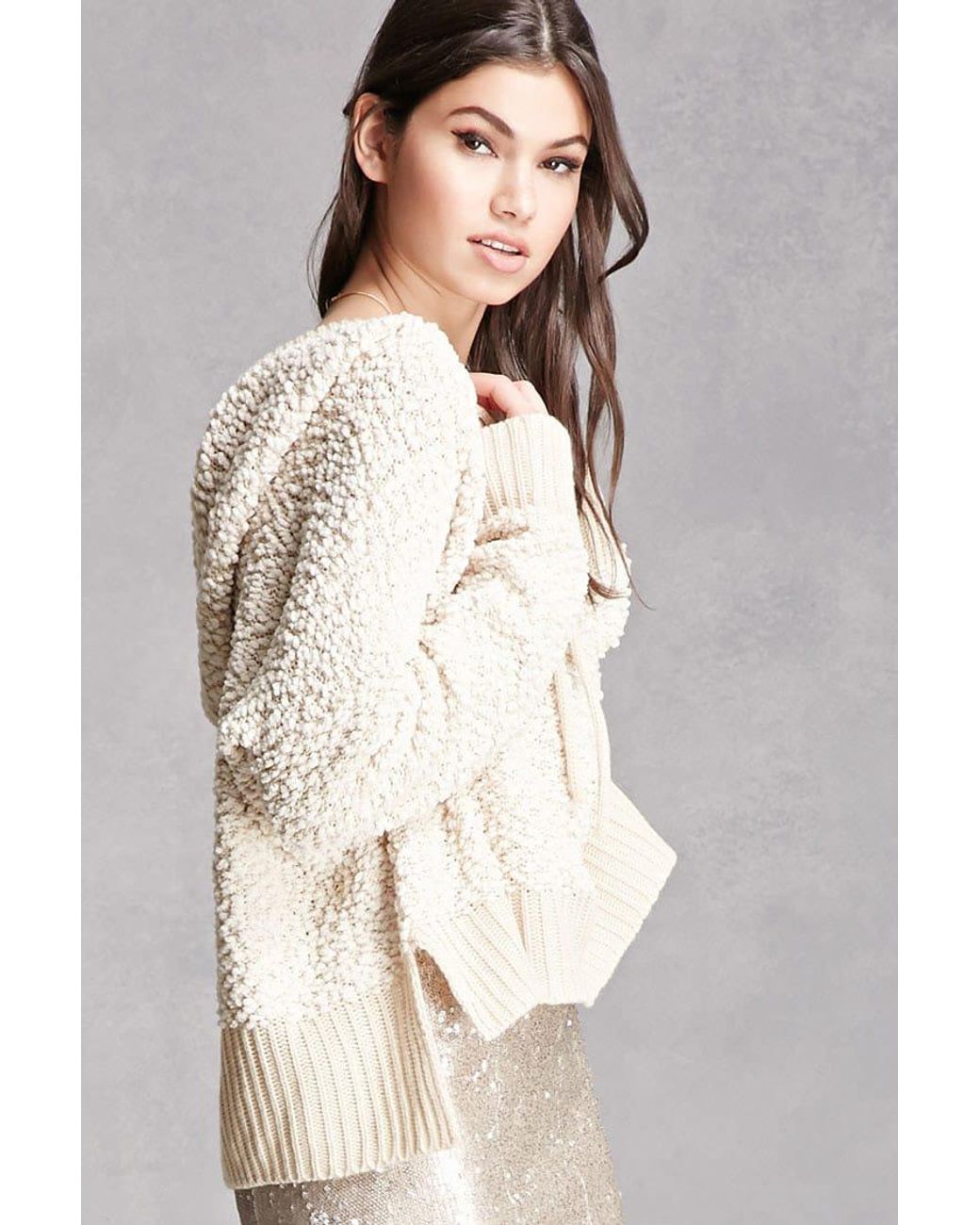 Hooded Popcorn Knit Sweater 