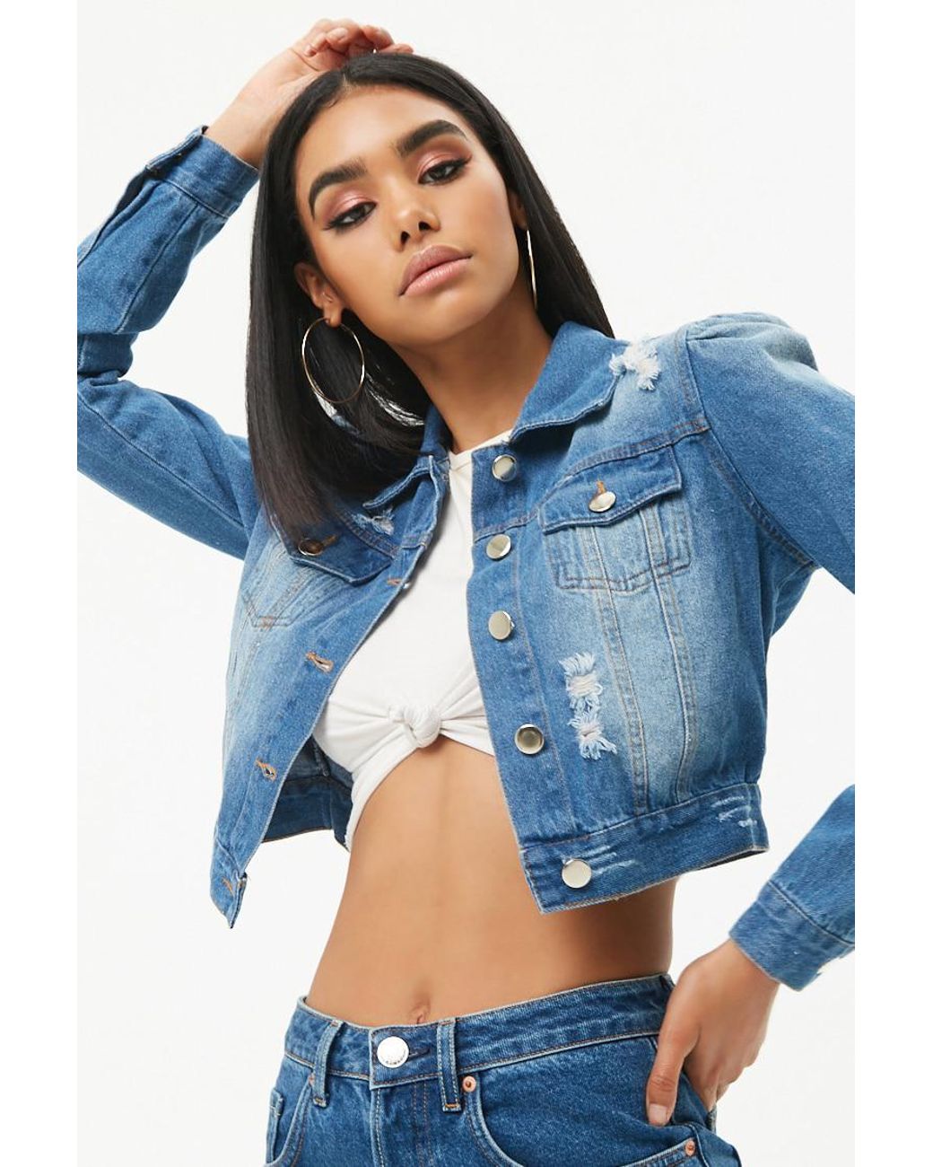 Puff-sleeve Cropped Denim Jacket 