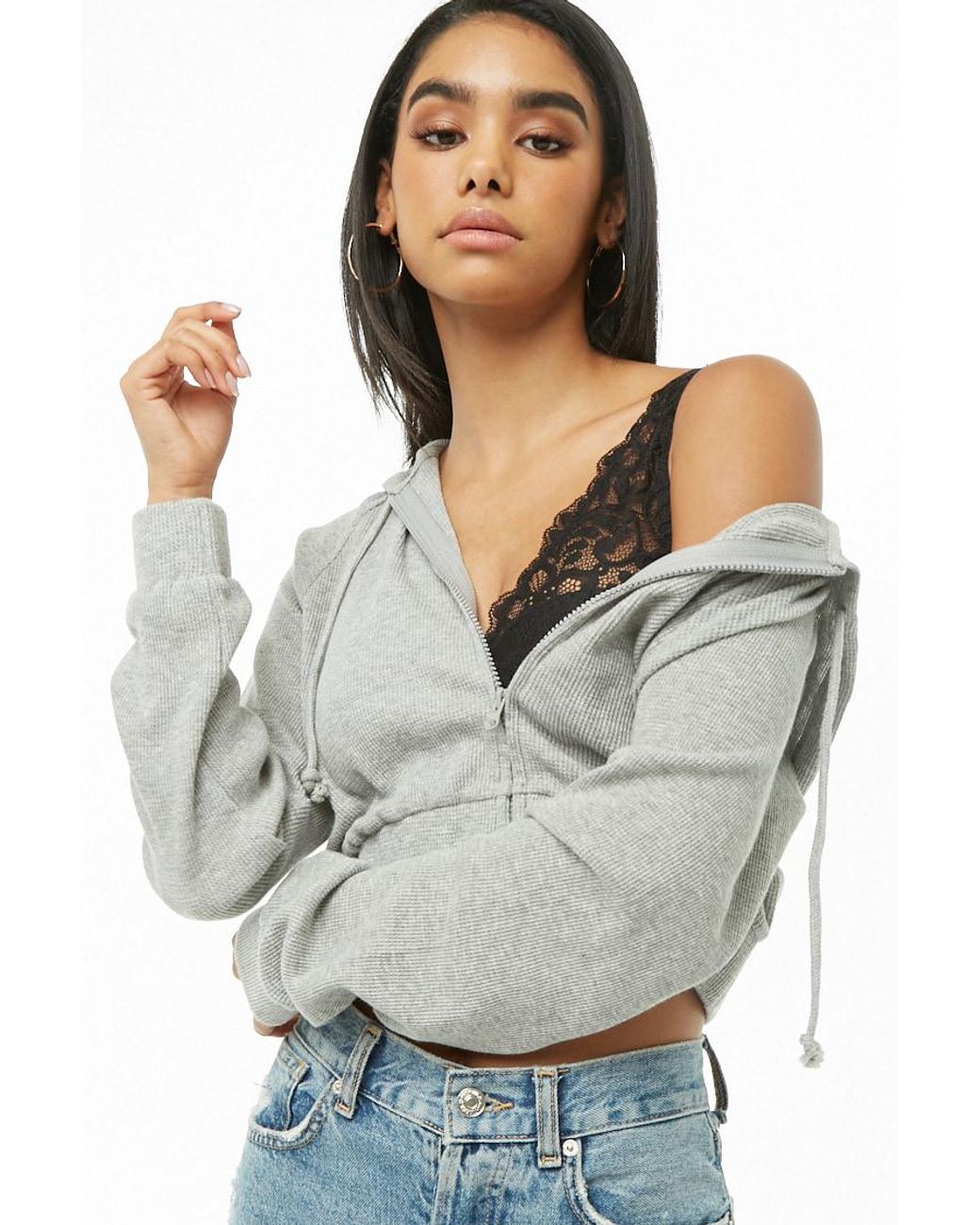 Forever 21 Cotton Waffle-knit Zip-up 