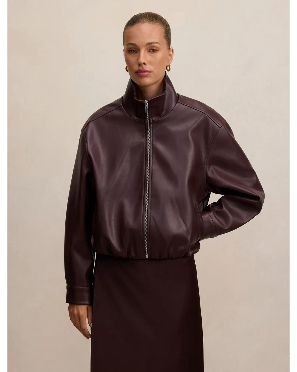 Forever New Brown Julia Faux Leather Funnel Neck Jacket