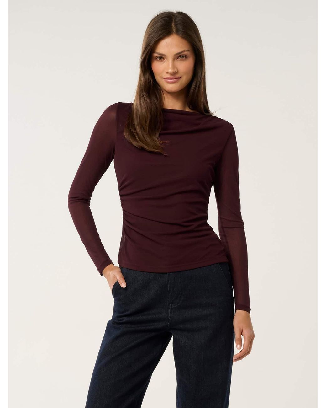 Forever New Red Raegan Ruched Mesh Top