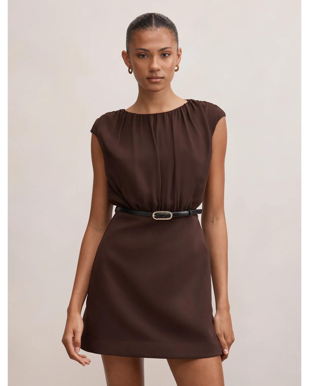 Forever New Brown Quinn Gathered Bodice Mini Dress