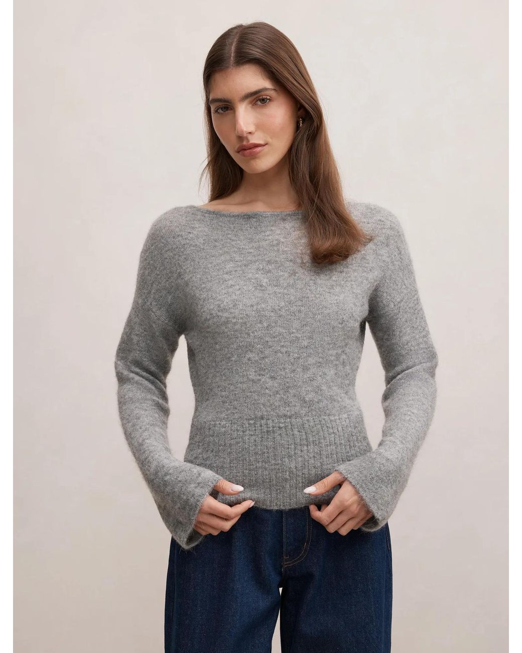 Forever New Gray Matilda Wide Neck Sweater