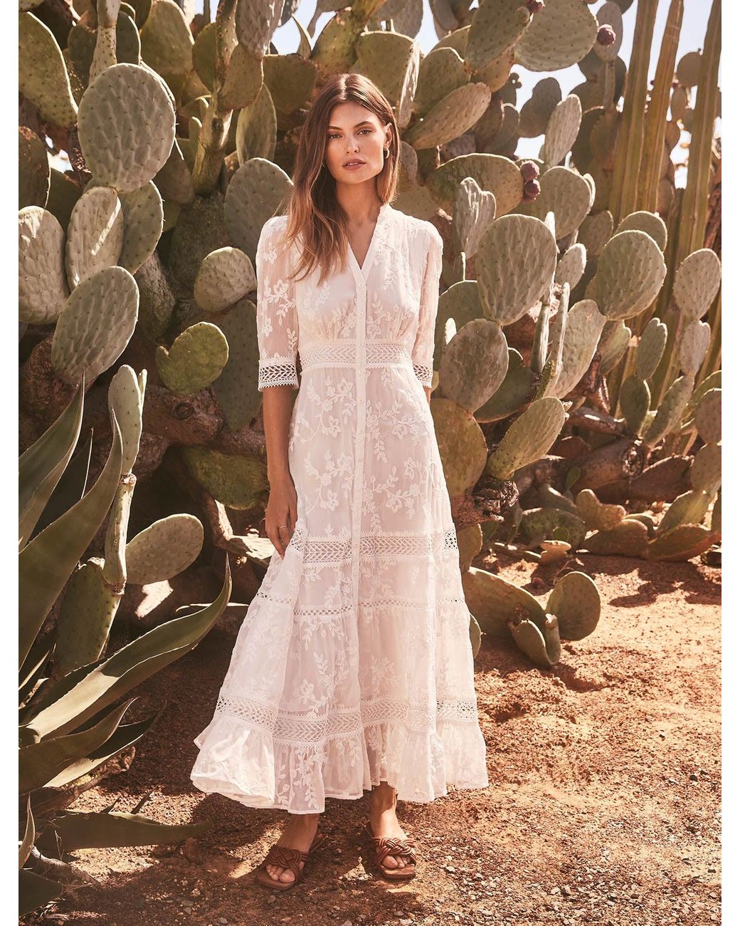 Forever New Lila Embroidered Midi Dress in Natural Lyst UK