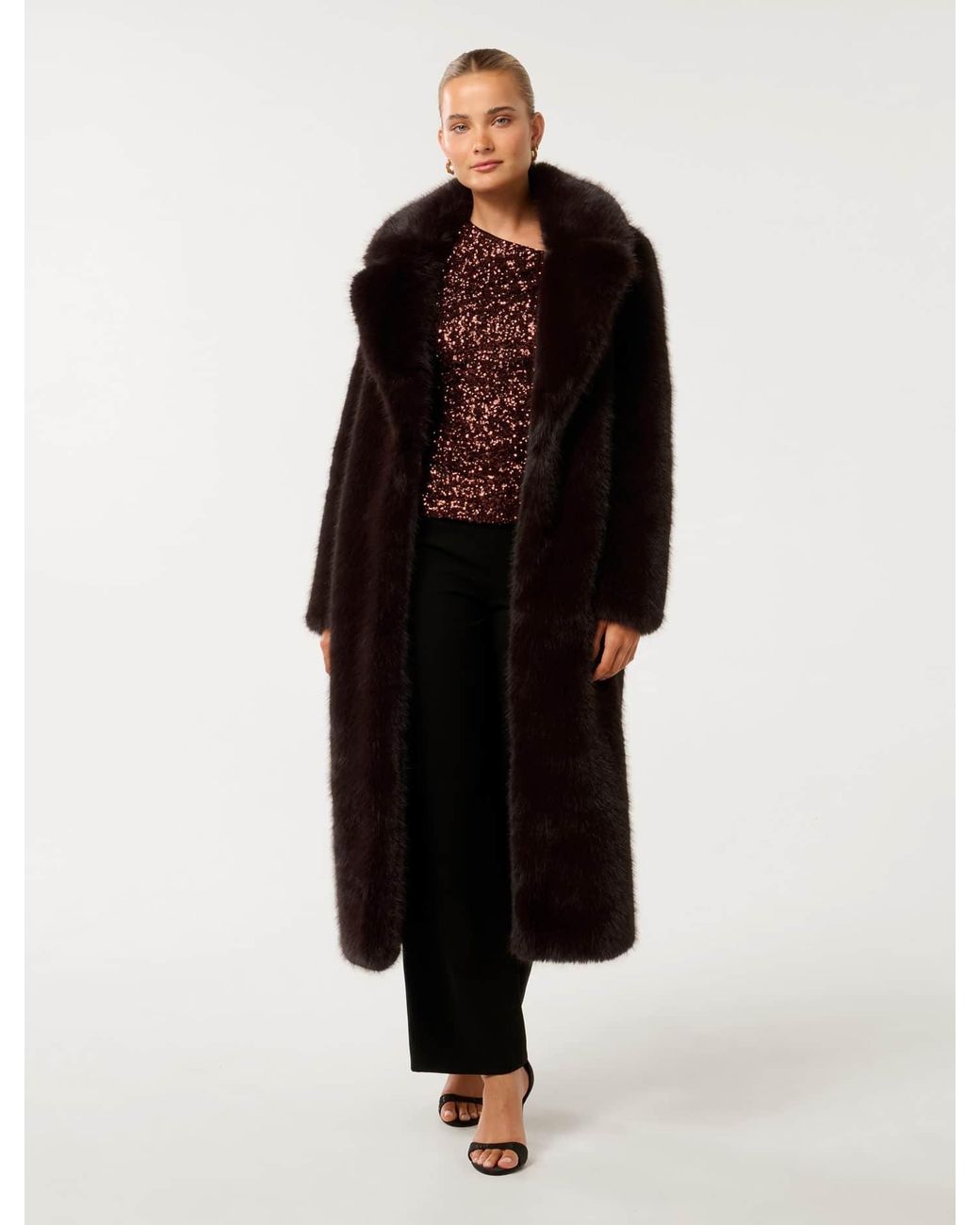 Forever New Black Hunter Maxi Faux Fur Coat