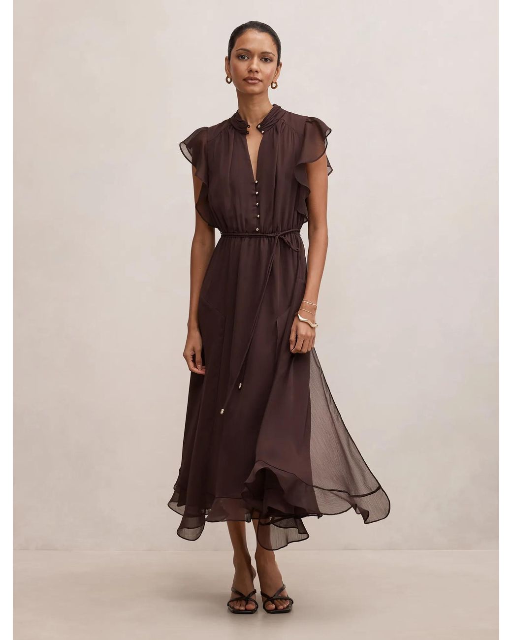 Forever New Natural Maxwell Petite Flutter Sleeve Midi Dress