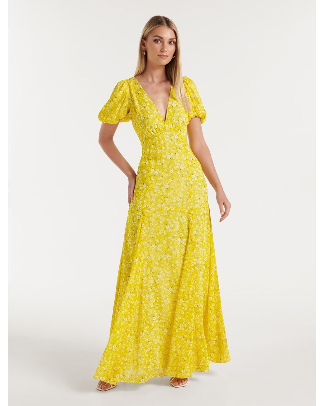 Forever New Hayden Puff Sleeve Maxi Dress in Yellow | Lyst UK