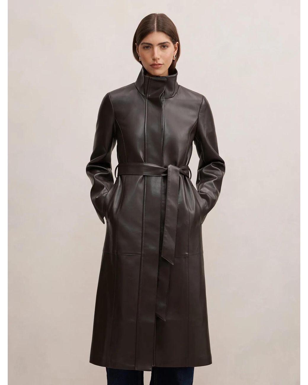 Forever New Brown Bonnie Faux Leather Funnel Trench Coat