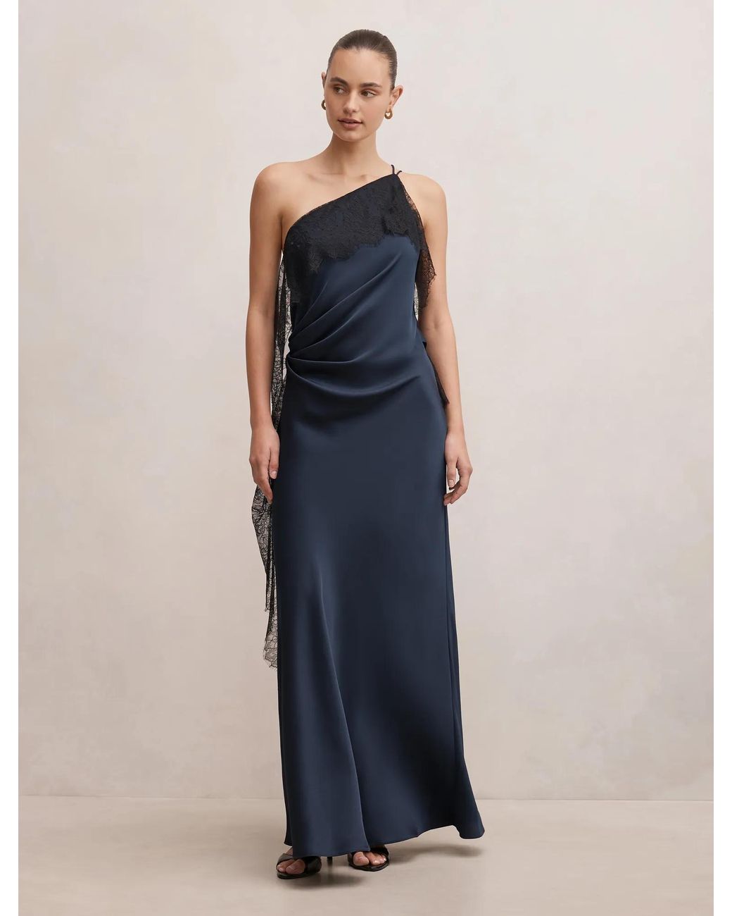 Forever New Blue Sylvie Asym Satin Bias Dress