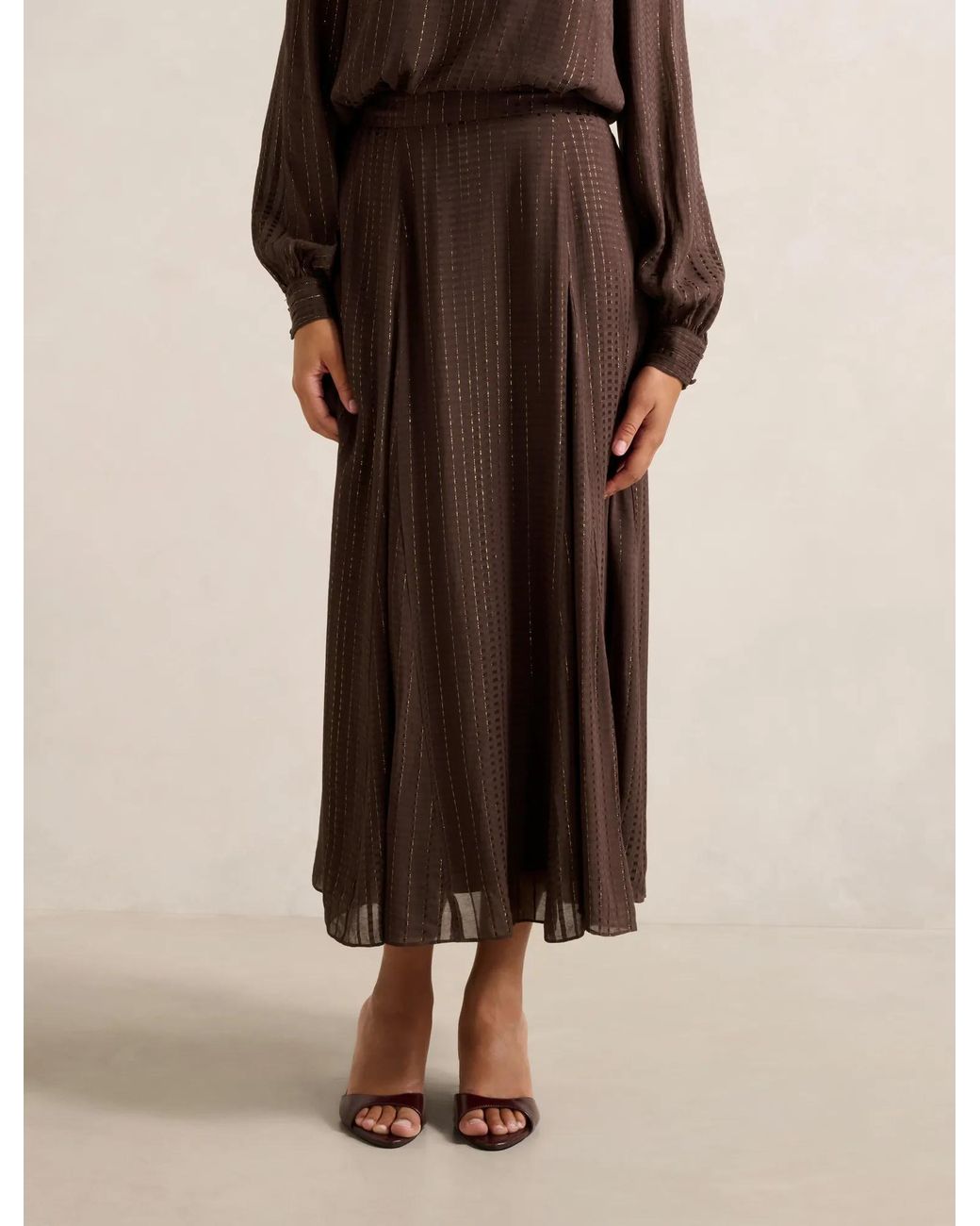 Forever New Brown Preslee Godet Midi Skirt