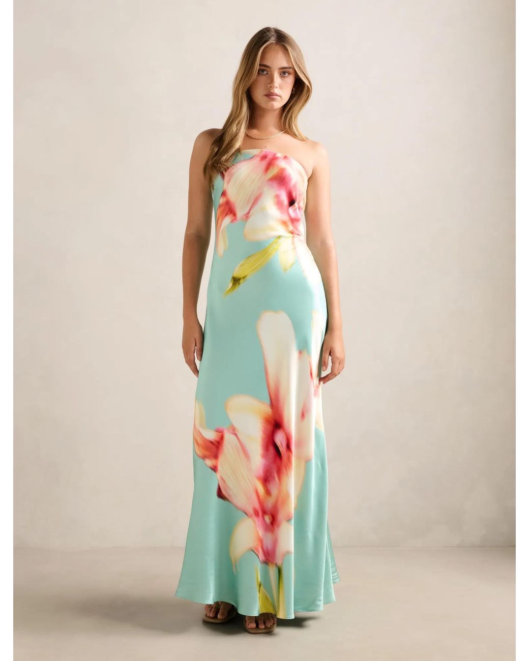 Forever New White Estelle Satin Strapless Maxi Dress