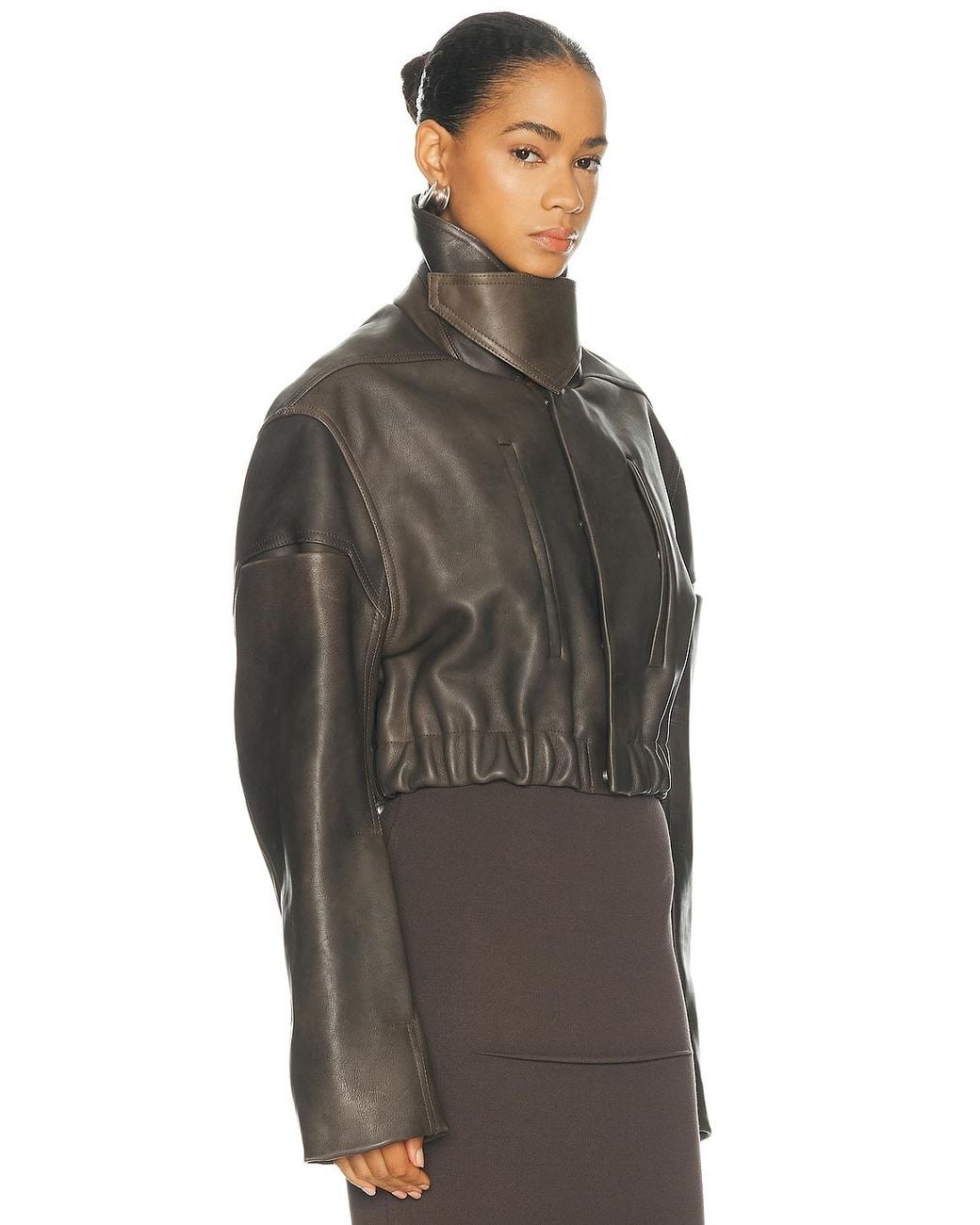 Rick Owens Brown Collared Mac Bomber Jacket