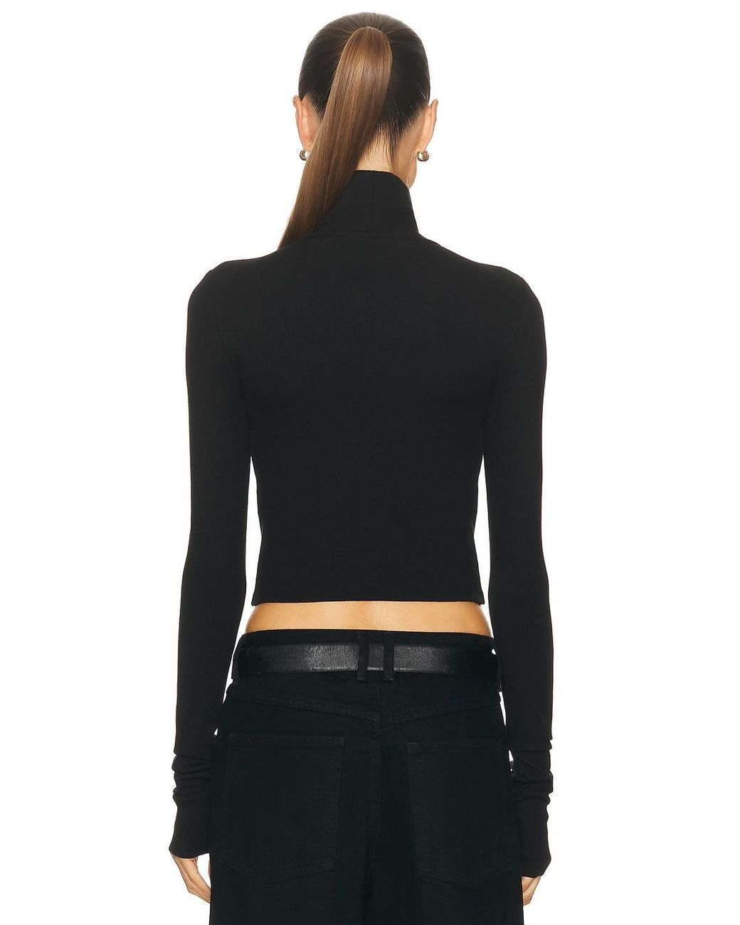 ÉTERNE Black Cropped Fitted Turtleneck Top
