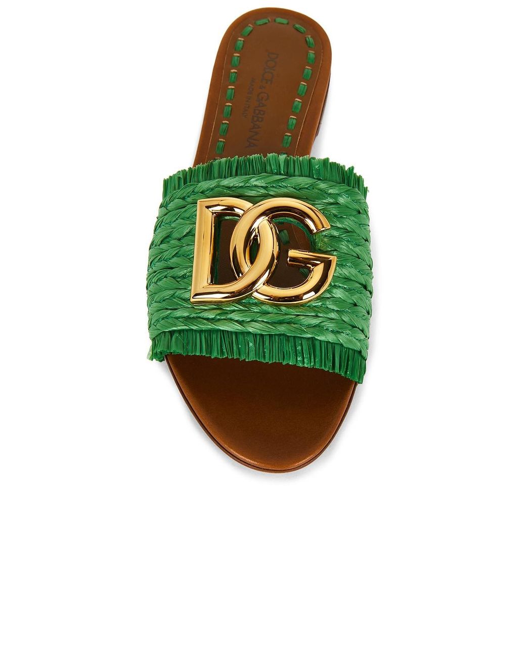Dolce & Gabbana Green Raffia Flat Slide
