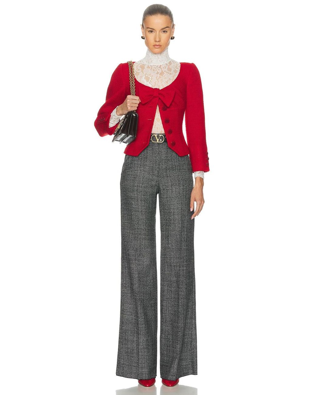 Valentino Red Plain Wool Tweed Jacket