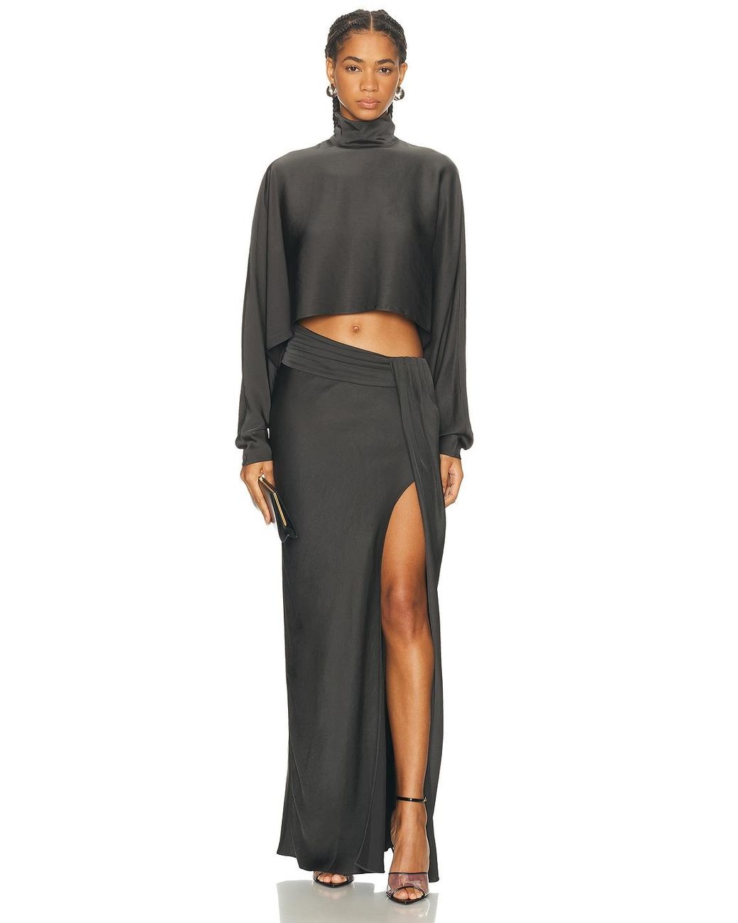 LAPOINTE Gray Lightweight Satin Caftan Top