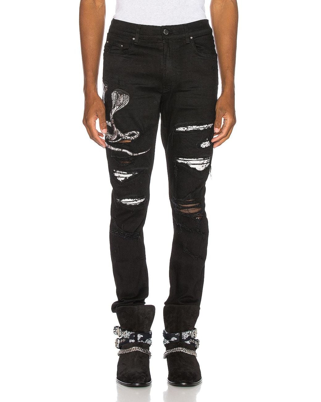 Amiri Cotton Snake Patch Jean in Black 