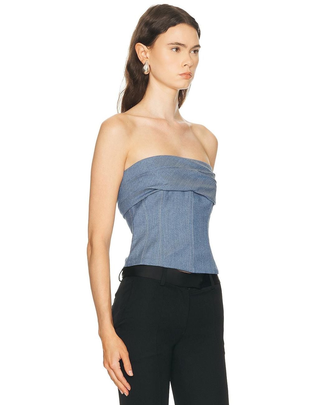 SEV Blue Tailored Drape Corset Top